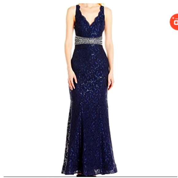 My Michelle Navy Blue Dress NWT My Michelle Navy Blue Gown With Faux Waist  Rhinestones Party